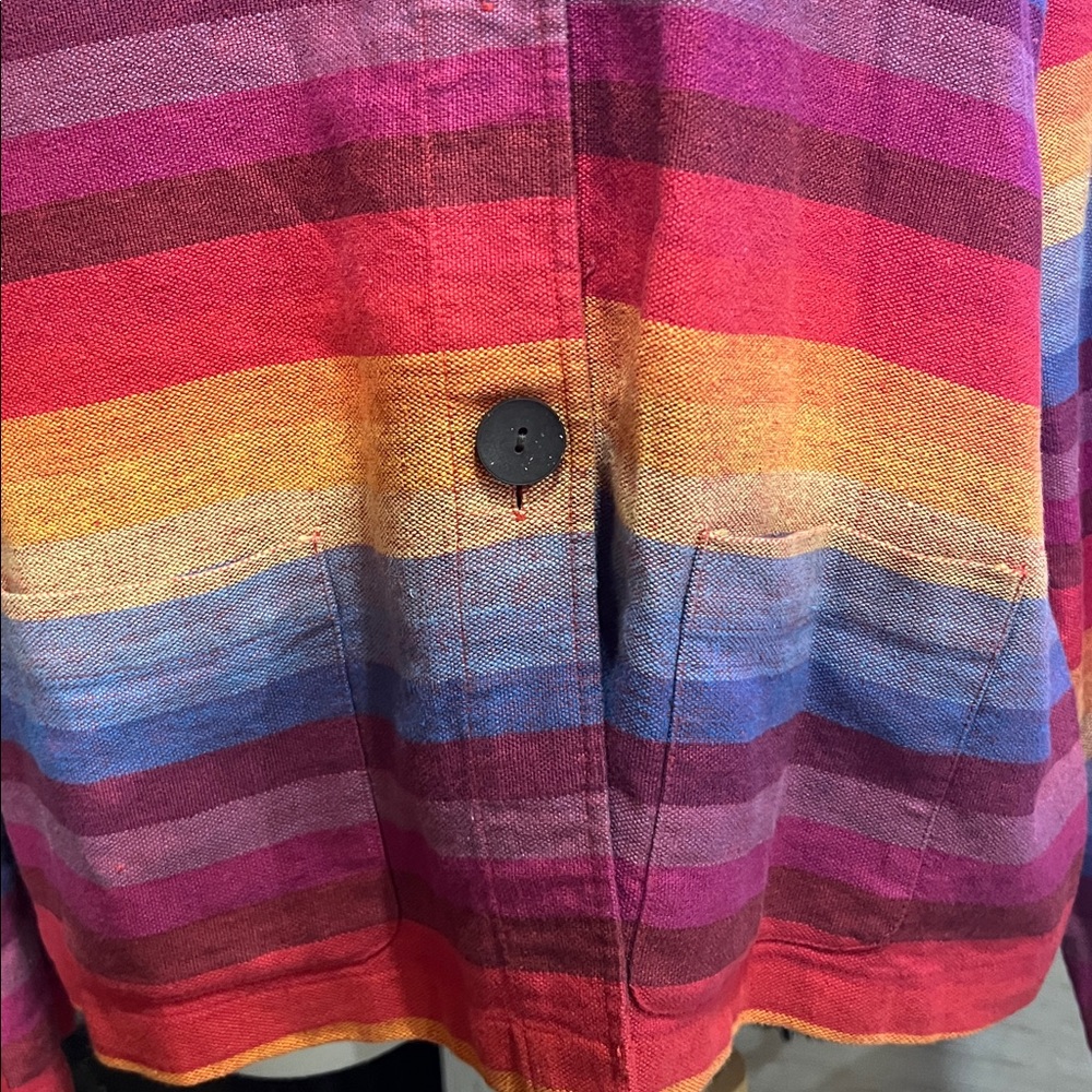 Coldwater Creek rainbow striped linen blend topper blazer with pockets XL - Picture 4 of 11